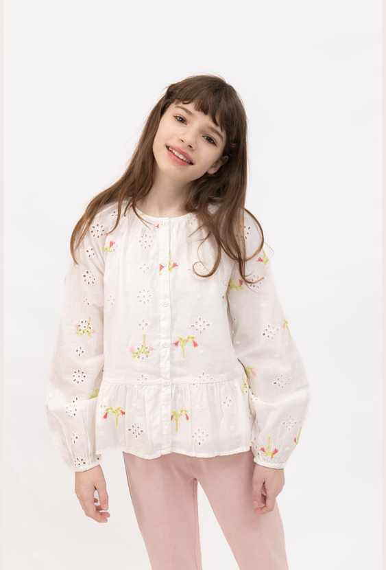 Koszula ażurowa z haftowanymi kwiatuszkami – długi rękaw