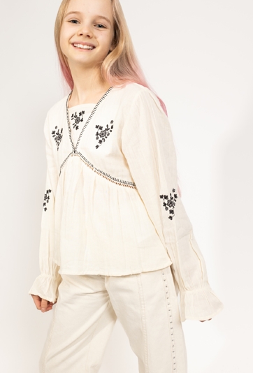 Koszula z muślinu dla dziewczynki z haftem