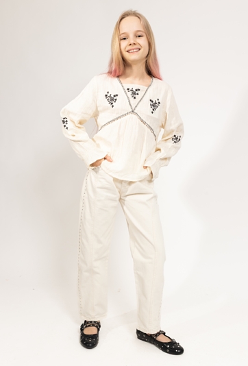 Koszula z muślinu dla dziewczynki z haftem