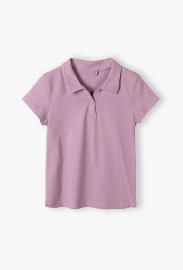 Fioletowa bluzka dziewczęca z kołnierzykiem - krótki rękaw