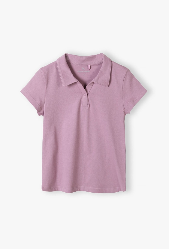 Fioletowa bluzka dziewczęca z kołnierzykiem - krótki rękaw