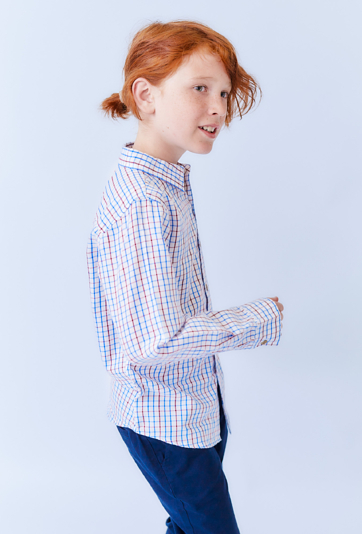 Koszula chłopięca biała w kratkę, długi rękaw