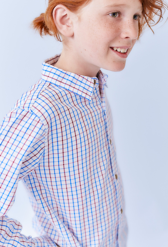 Koszula chłopięca biała w kratkę, długi rękaw