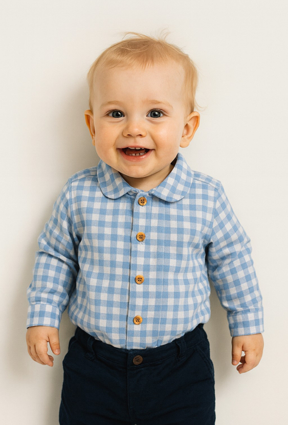 Koszula niemowlęca w kratkę z długim rękawem