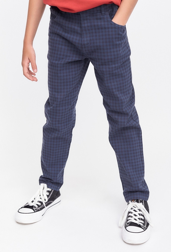 Granatowe spodnie  w drobną kratkę