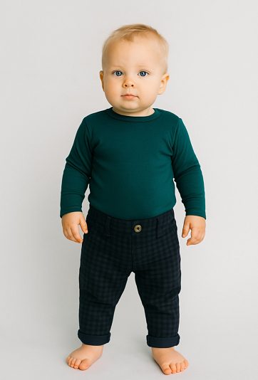 Spodnie niemowlęce chłopięce w kratkę – granatowe