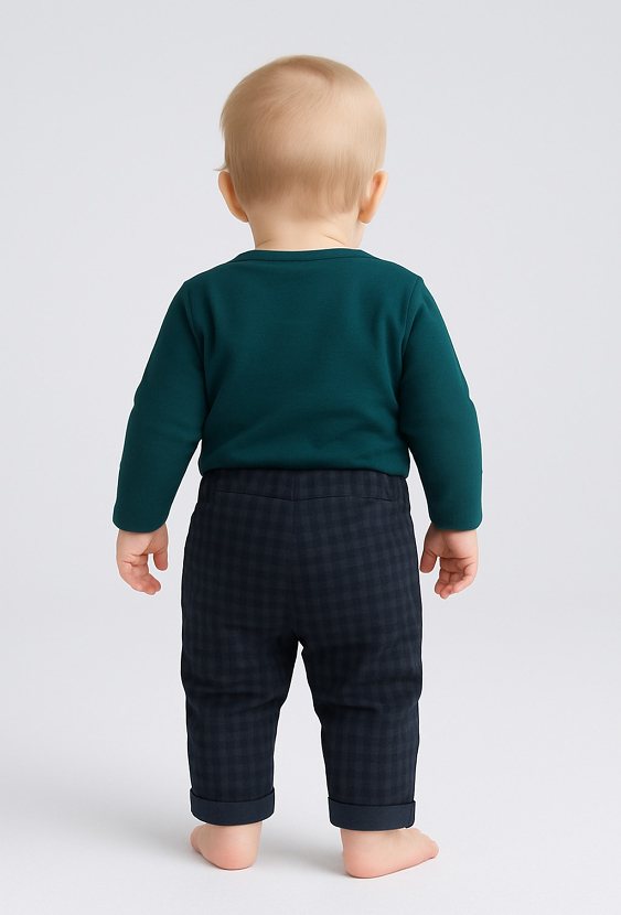 Spodnie niemowlęce chłopięce w kratkę – granatowe