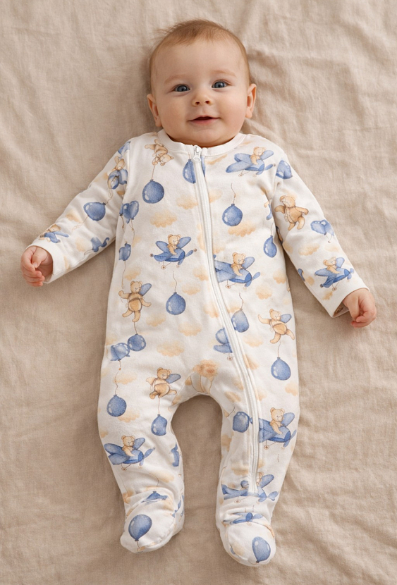 Pajac niemowlęcy bawełniany z zamkiem – chłopiec