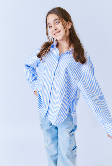 Koszula dziewczęca w paski z dżetami – fason oversize