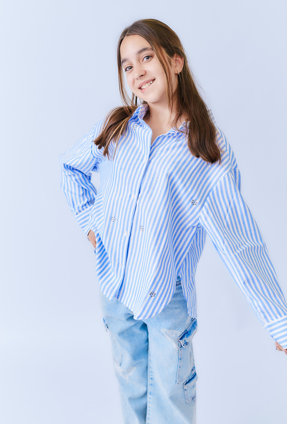 Koszula dziewczęca w paski z dżetami – fason oversize