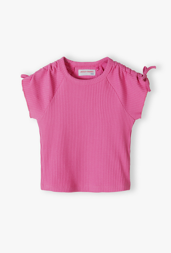 T-shirt dziewczęcy z ozdobnymi wiązaniami na ramionach