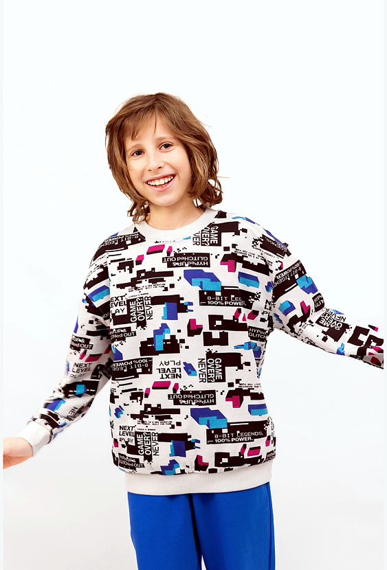 Bluza chłopięca crewneck  kolorowy nadruk pixel