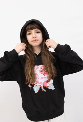 Bluza dziewczęca oversize z kapturem – róża