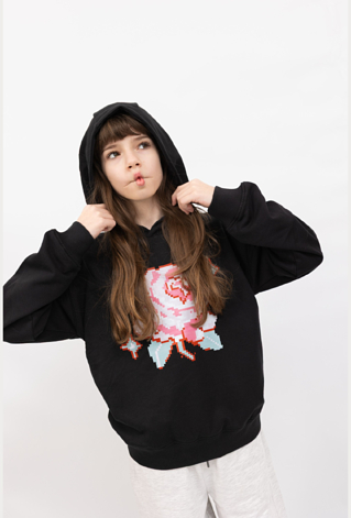 Bluza dziewczęca oversize z kapturem – róża