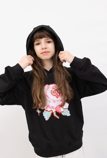 Bluza dziewczęca oversize z kapturem – róża