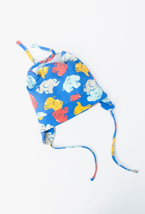 Czapka bawełniana dla niemowlaka- niebieska w słoniki