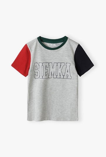 T-shirt dzianinowy z napisem - Siemka - 5.10.15.