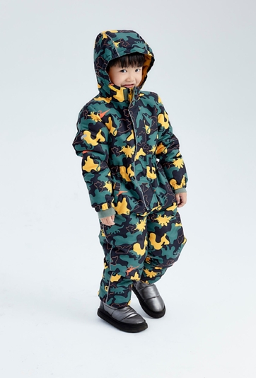 Komfortowy kombinezon zimowy dla dzieci z motywem dinozaurów