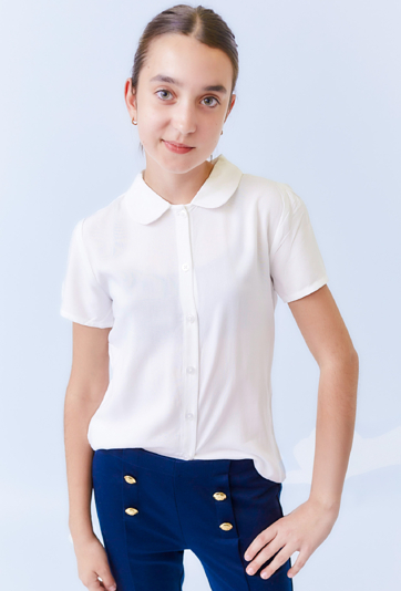 Koszula dziewczęca ecru z krótkim rękawem