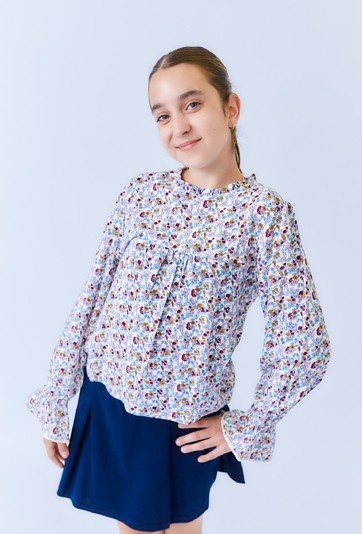 Koszula dziewczęca w kwiaty z długim rękawem