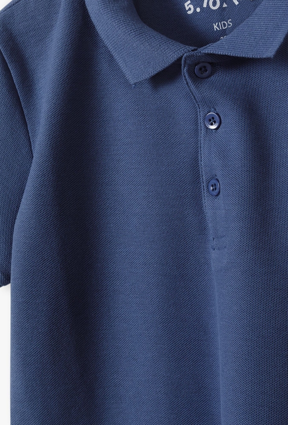 T-shirt chłopięcy - niebieski z kołnierzykiem - 5.10.15.