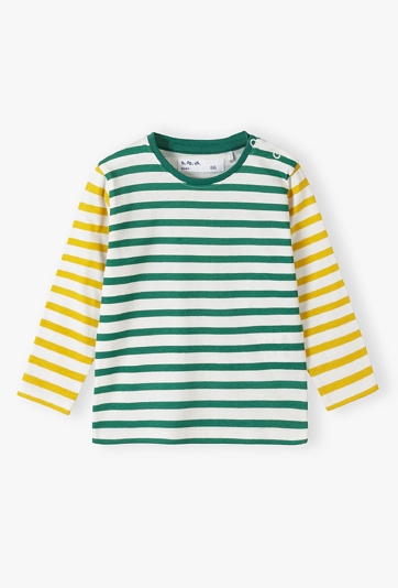 Bawełniana bluzka niemowlęca z długim rękawem biało-zielona