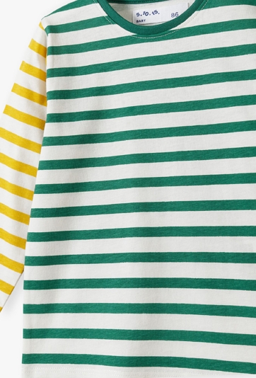 Bawełniana bluzka niemowlęca z długim rękawem biało-zielona