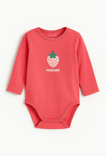 Body niemowlęce z długim rękawem w truskawkę „MNIAM!”