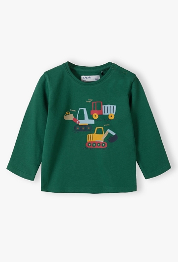 Zielona bawełniana bluzka niemowlęca z koparką - 5.10.15.