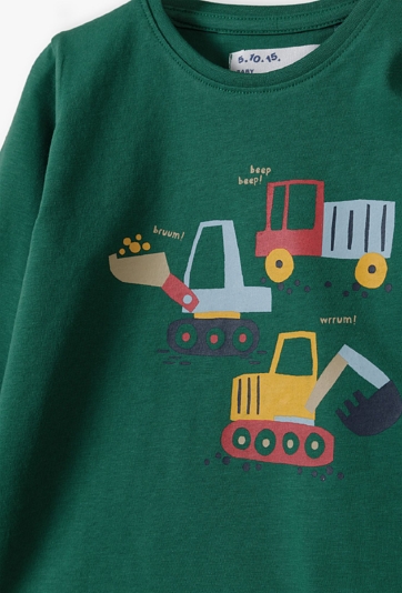 Zielona bawełniana bluzka niemowlęca z koparką - 5.10.15.