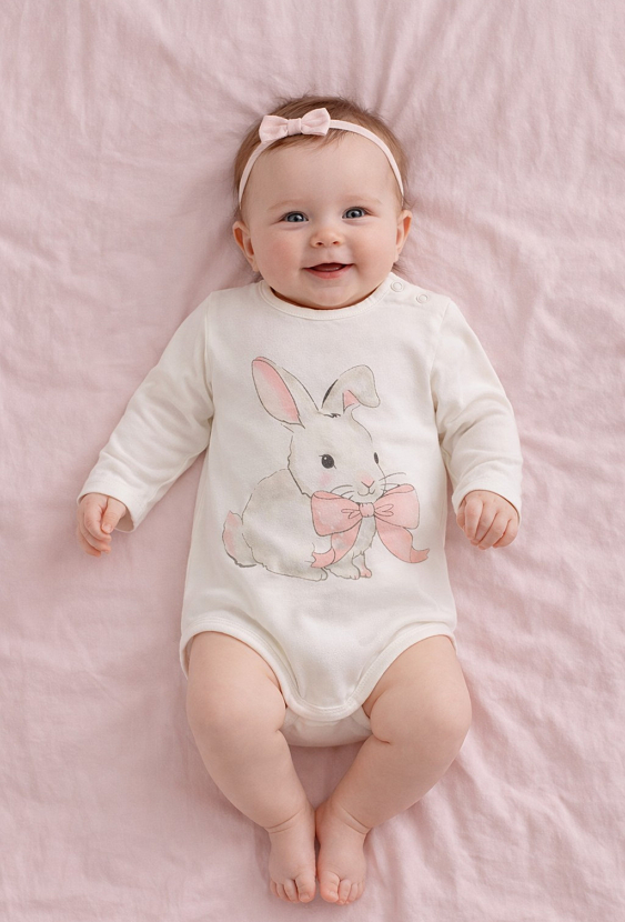 Body niemowlęce z króliczkiem i kokardką