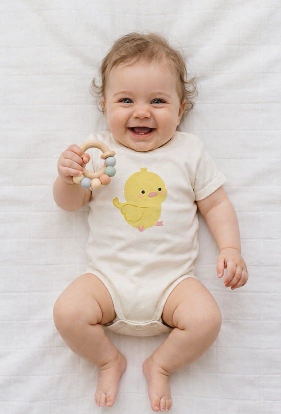 Body niemowlęce z krótkim rękawem – ptaszek