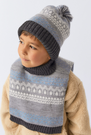 Czapka zimowa chłopięca z norweskim wzorem i pomponem