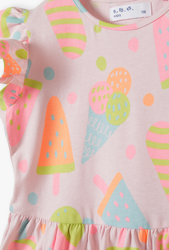 Sukienka dziewczęca bez rękawów w lody z falbankami