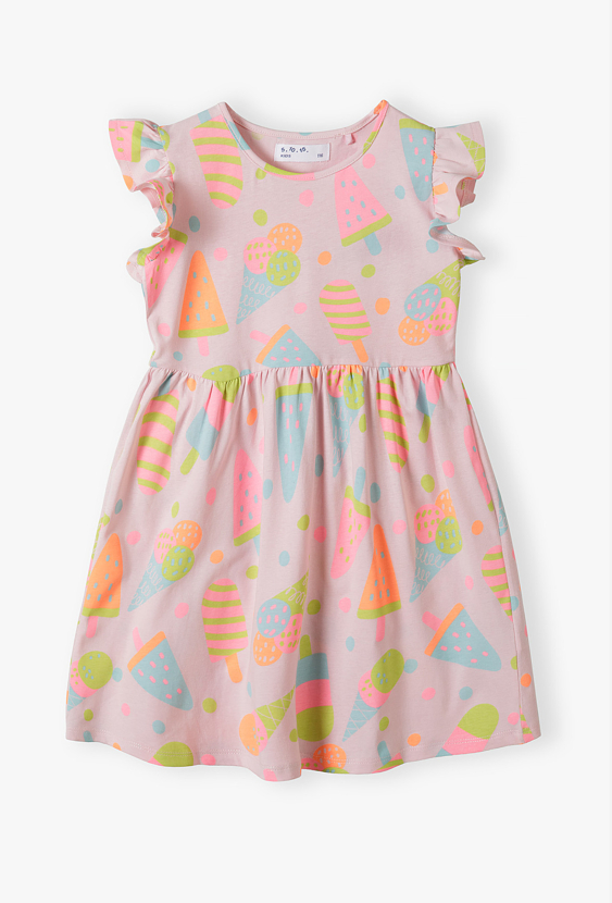 Sukienka dziewczęca bez rękawów w lody z falbankami