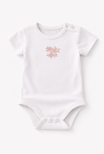 Białe body niemowlęce z krótkim rękawem i kwiatowym nadrukiem