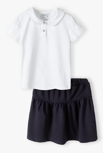Komplet dla dziewczynki - biały t-shirt i  granatowa spódnica