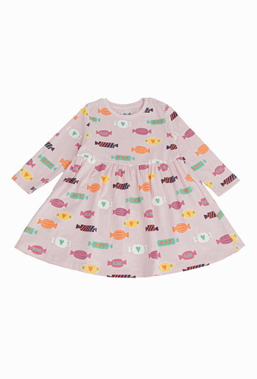 Sukienka dziewczęca z długim rękawem - w cukierki