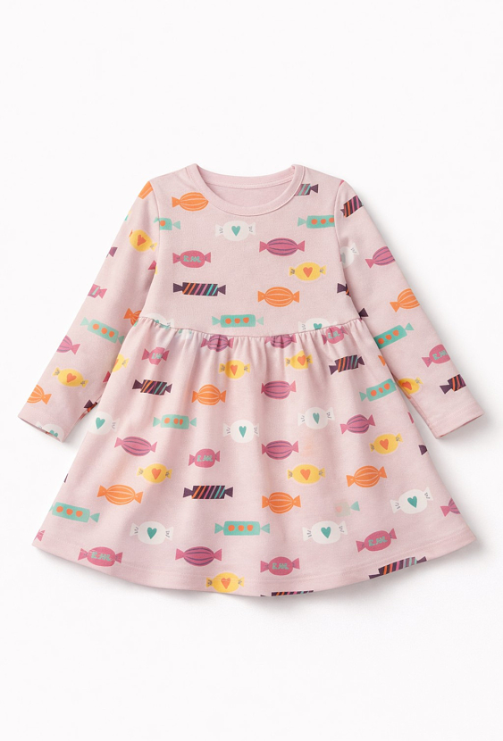 Sukienka dziewczęca z długim rękawem - w cukierki