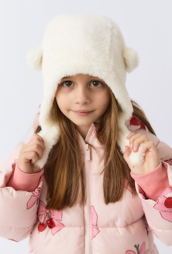 Dziewczęca czapka zimowa z futerkiem i uszkami