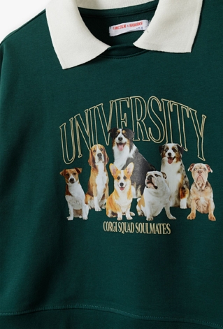 Bluza dresowa dla dziewczynki - zielona z kołnierzykiem