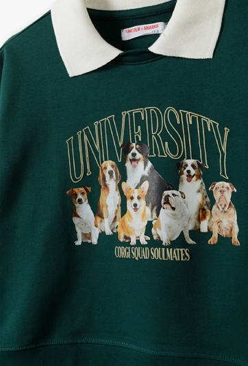 Bluza dresowa dla dziewczynki - zielona z kołnierzykiem