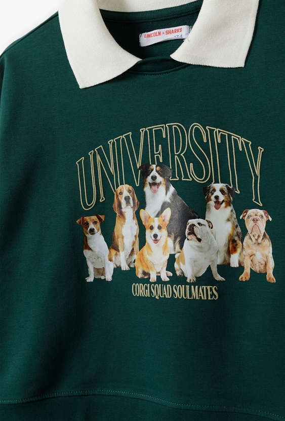 Bluza dresowa dla dziewczynki - zielona z kołnierzykiem