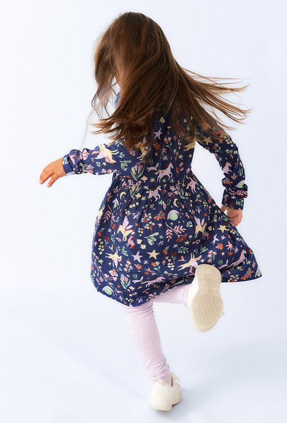 Sukienka dziewczęca z długim rękawem z nadrukiem jednorożców