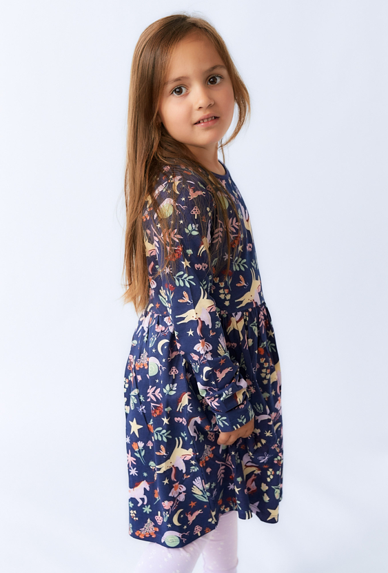 Sukienka dziewczęca z długim rękawem z nadrukiem jednorożców