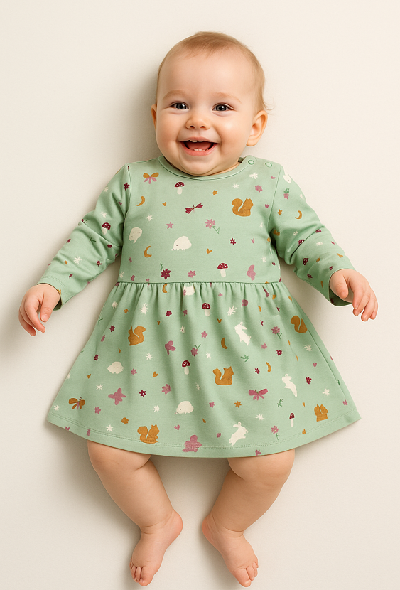 Sukienka niemowlęca z długim rękawem i leśnym wzorem