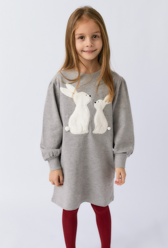 Sukienka dziewczęca z długim rękawem i aplikacją