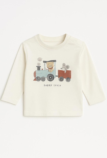 Biała bluzka z nadrukiem pociągu