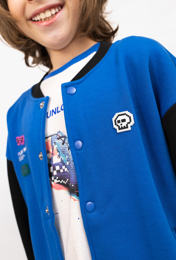 Bomberka chłopięca regular z napami i pixelowymi naszywkami