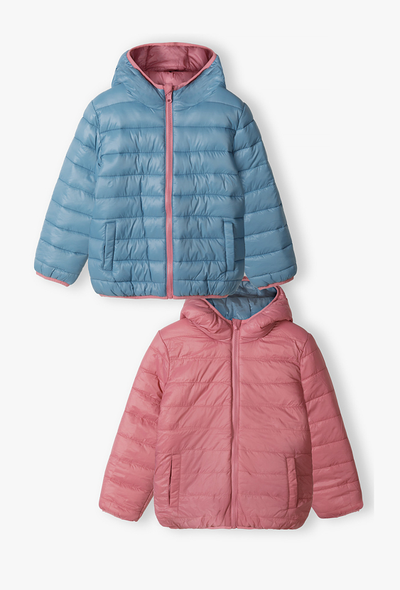 Dwustronna pikowana kurtka dziewczęca z kapturem